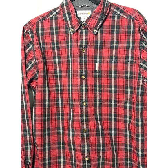 Carhartt Men’s Shirt Sz M Heavyweight Cotton Red Black Plaid Work Horses Barn - Picture 2 of 6